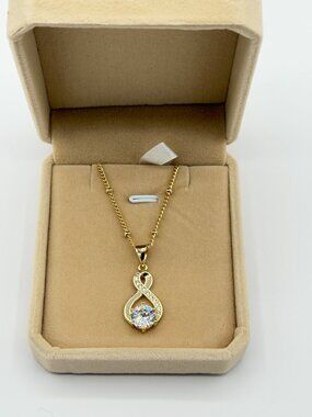14K Gold Plated Infinity Crystal Necklace 18"